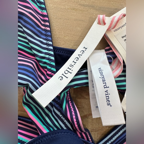 Vineyard Vines multi stripe cross over bikini swim top reversible deep Bay nwt - Picture 7 of 9